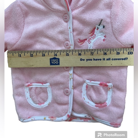 NWT Baby 6/9 months pink button up hooded coat Jacket Unicorn Pink and white - Picture 5 of 10